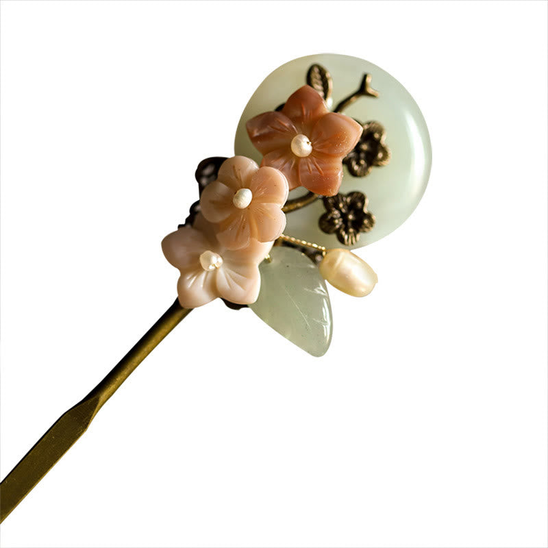 Copper Jade Shell Flower Leaves Luck Hairpin | Chinese Hairpins