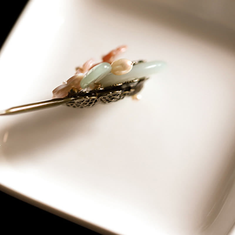 Copper Jade Shell Flower Leaves Luck Hairpin | Chinese Hairpins