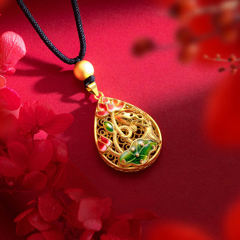 Copper Koi Fish Lotus Necklace 31mm Luck Pendant