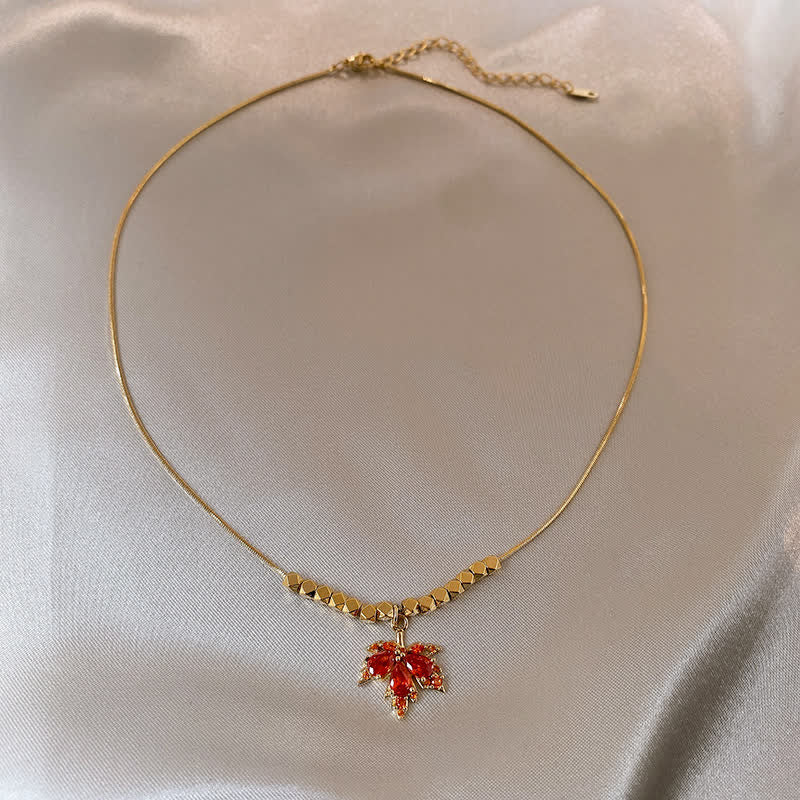 Copper Maple Leaf Zircon Necklace Pendant Ring Earrings for Luck