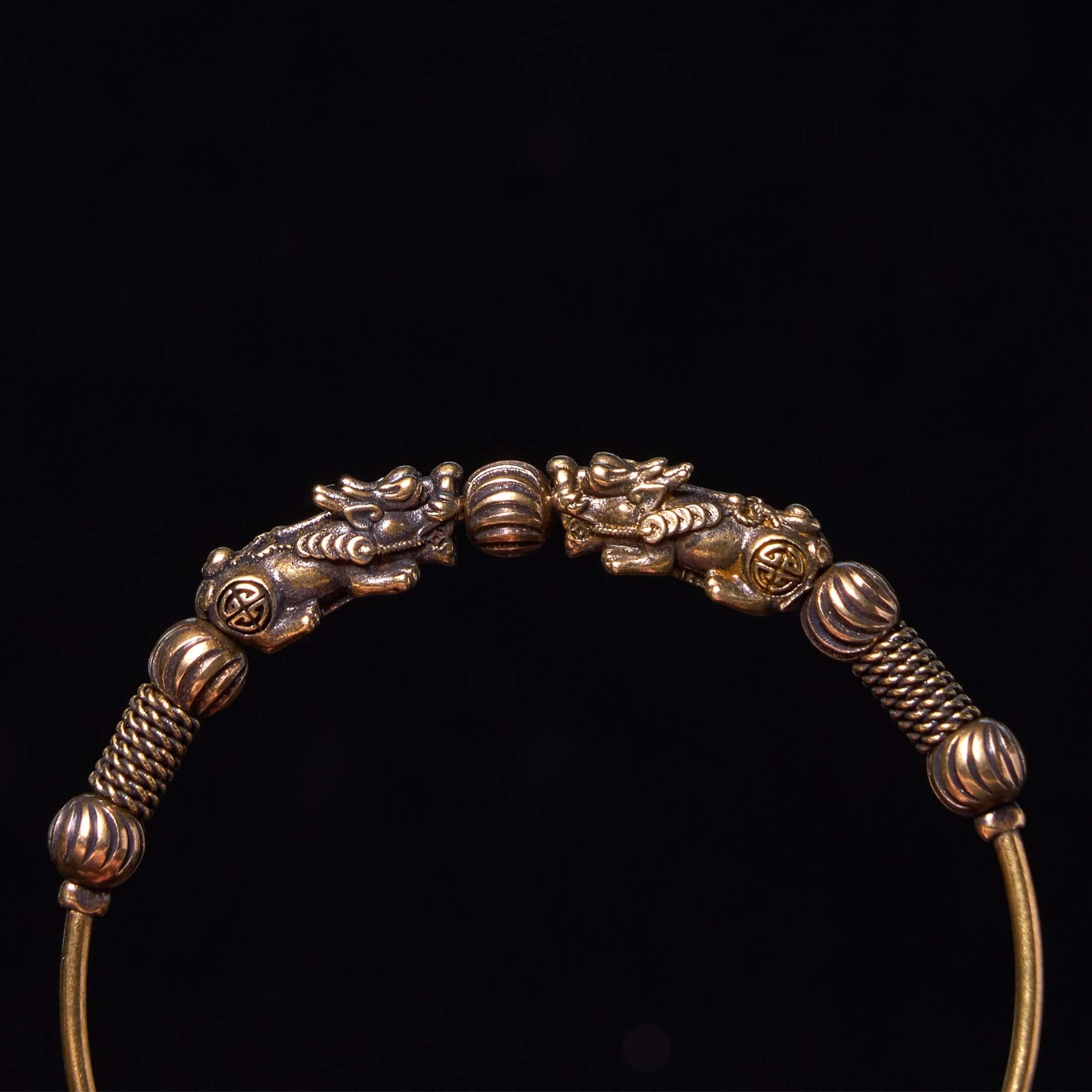 Copper Pixiu Luck Bracelet Adjustable Cuff for Protection