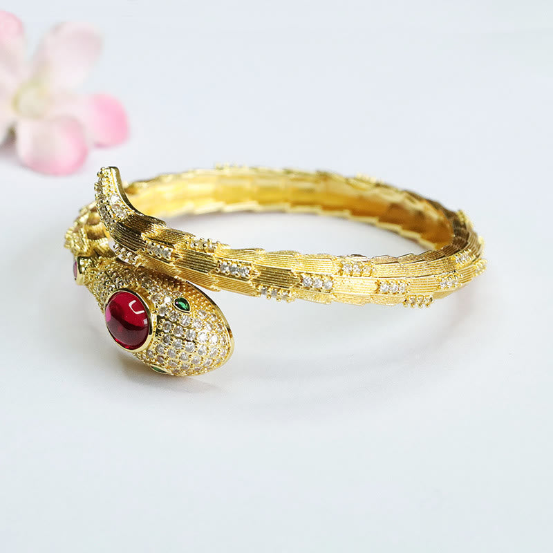 Copper Snake Strength Bracelet with Ruby for Protection & Luck