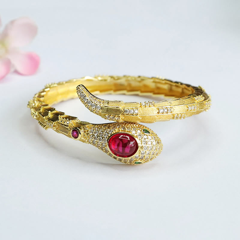 Copper Snake Strength Bracelet with Ruby for Protection & Luck