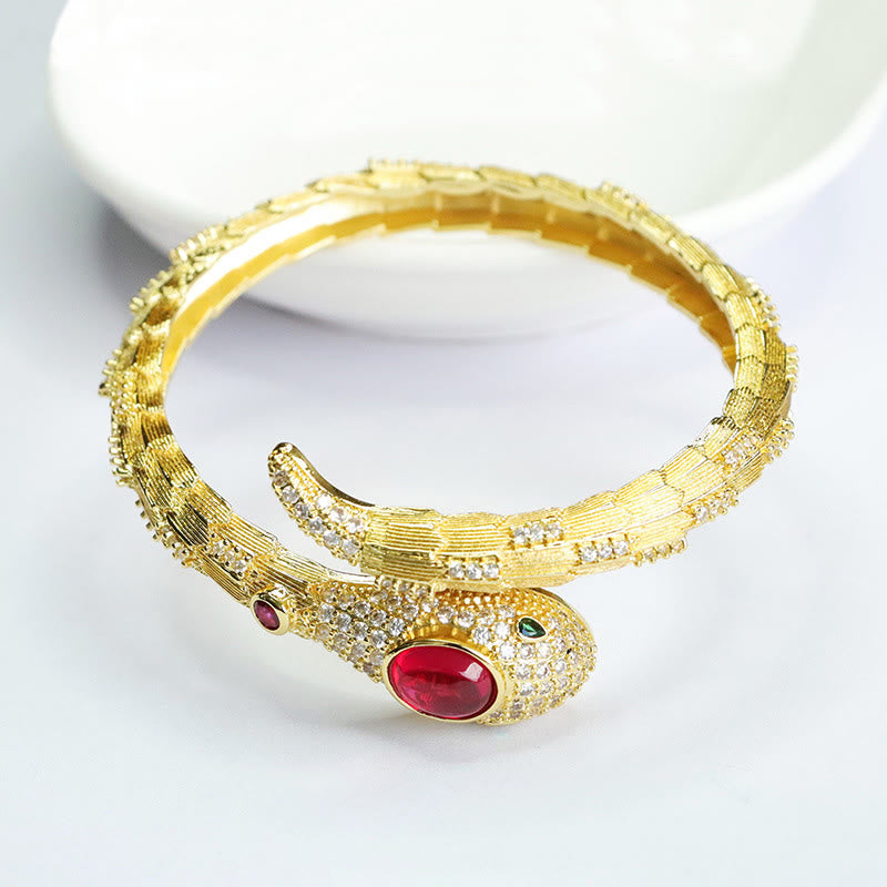 Copper Snake Strength Bracelet with Ruby for Protection & Luck