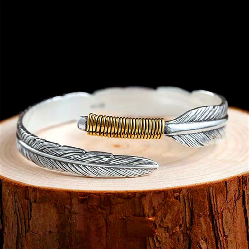Copper Spiritual Luck Cuff Bracelet with Feather Pattern
