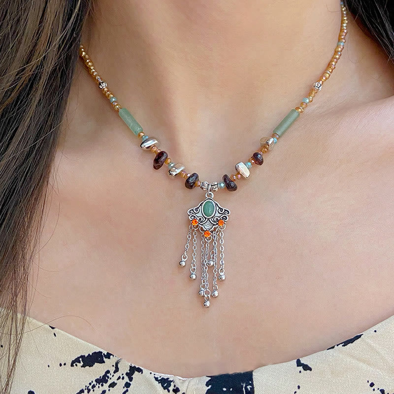 Copper Spiritual Necklace | Crystal Tassel Pendant for Luck