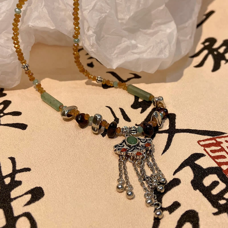 Copper Spiritual Necklace | Crystal Tassel Pendant for Luck