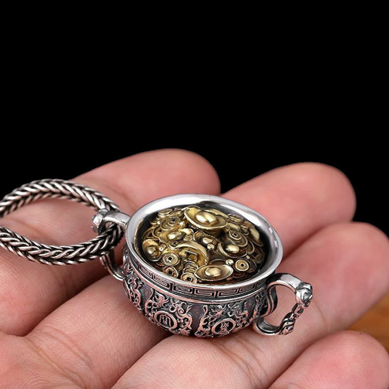 Copper Treasure Bowl Pendant Necklace for Wealth & Luck