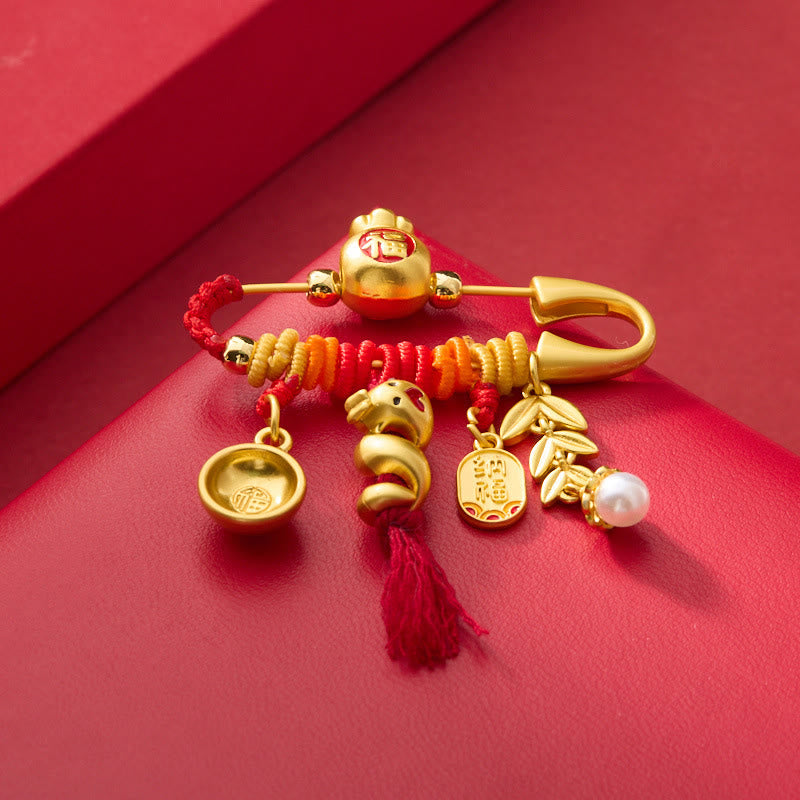 Copper Year of the Snake Fu Bowl Lucky Fortune Brooch