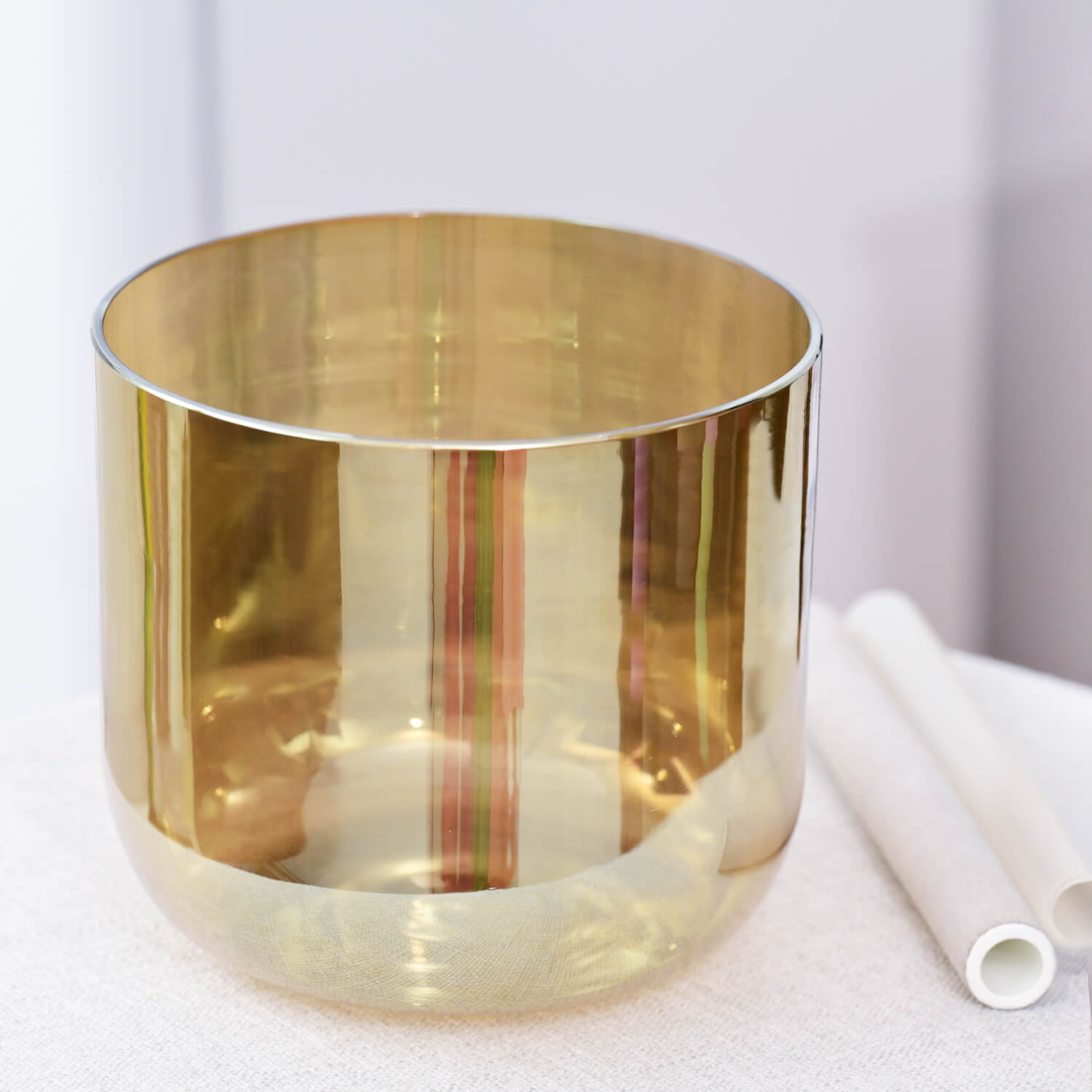 Gold-colored Cosmic Quartz Crystal Singing Bowl for Chakra Meditation with metallic finish