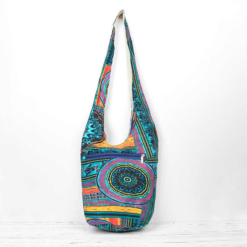 Cotton Crossbody Bag with Blue Flower Pattern for Spiritual Use