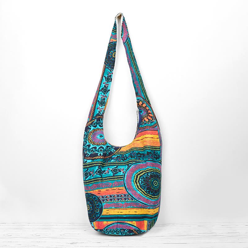 Cotton Crossbody Bag with Blue Flower Pattern for Spiritual Use