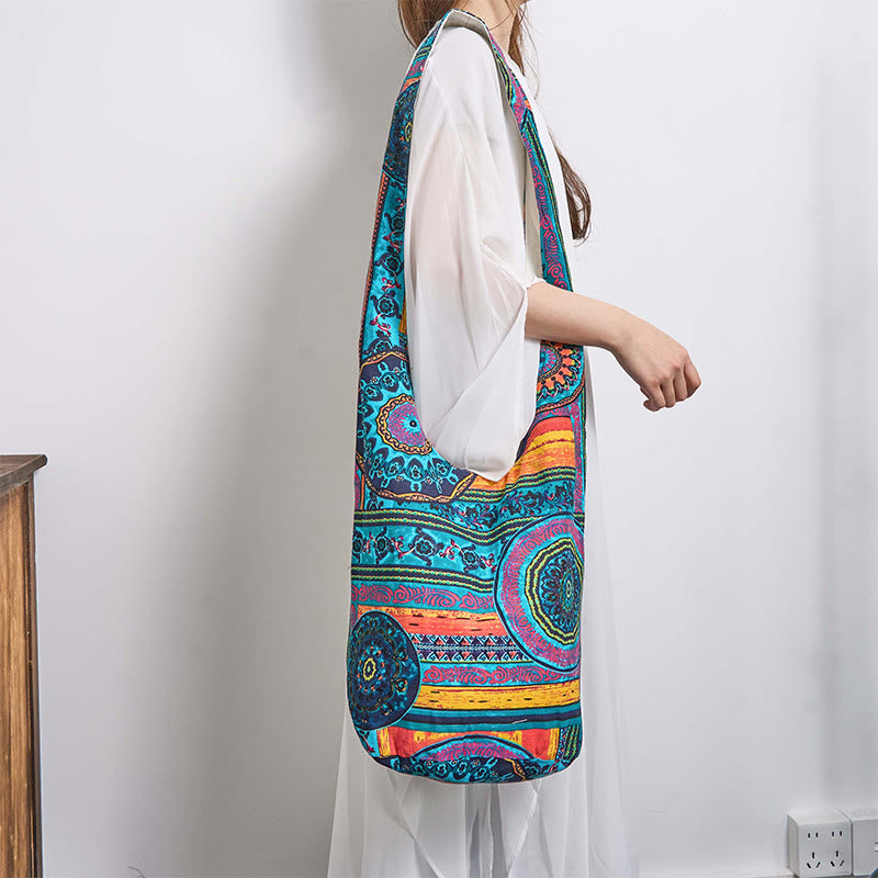 Cotton Crossbody Bag with Blue Flower Pattern for Spiritual Use