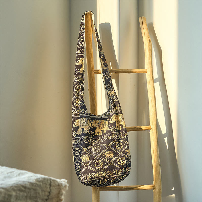 Cotton Elephant Stripes Crossbody Bag for Yoga and Daily Use