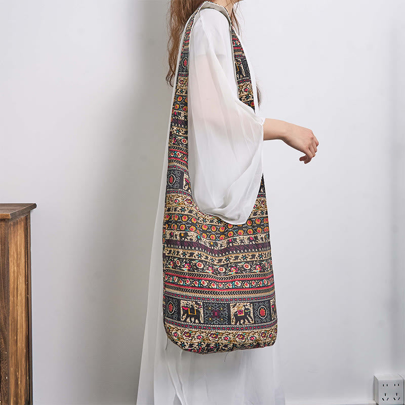 Cotton Elephant Stripes Crossbody Bag for Yoga and Daily Use