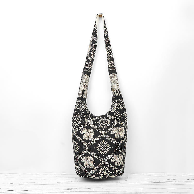 Cotton Elephant Stripes Crossbody Bag for Yoga and Daily Use