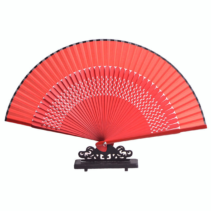 Cotton Linen Folding Fan with Bamboo and Rabbit Design