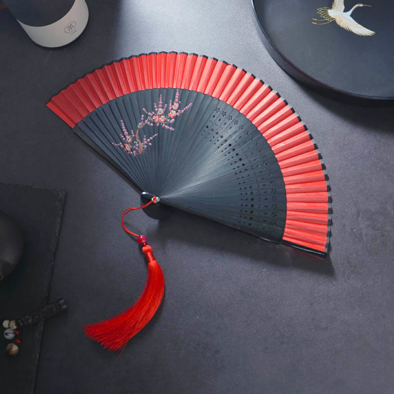 Cotton Linen Folding Fan with Bamboo and Rabbit Design