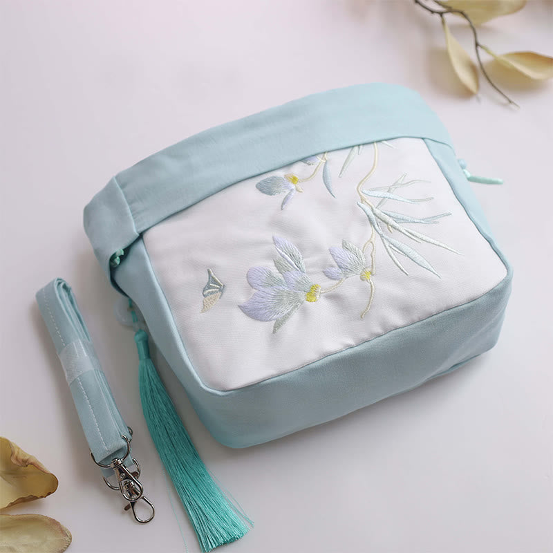Cotton Linen Tote Bag with Spiritual Lotus Embroidery 20cm