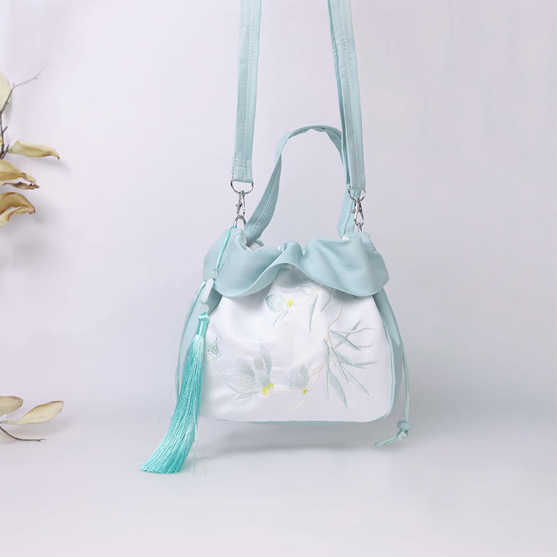 Cotton Linen Tote Bag with Spiritual Lotus Embroidery 20cm