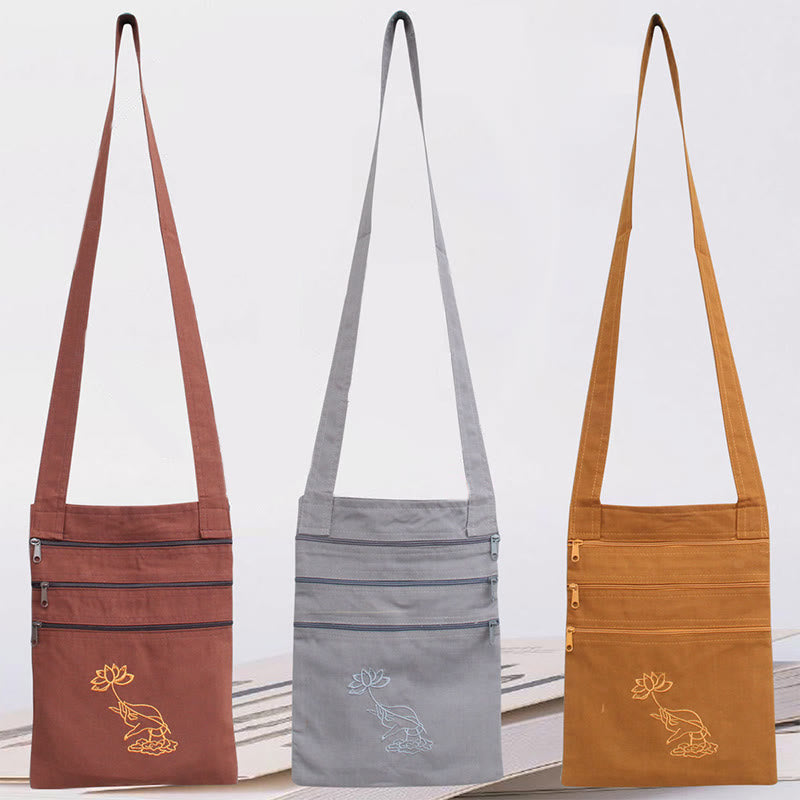 Cotton Lotus Embroidered Spiritual Practice Shoulder Bag