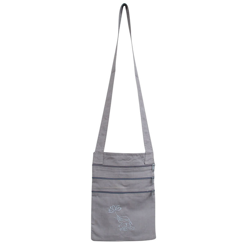 Cotton Lotus Embroidered Spiritual Practice Shoulder Bag