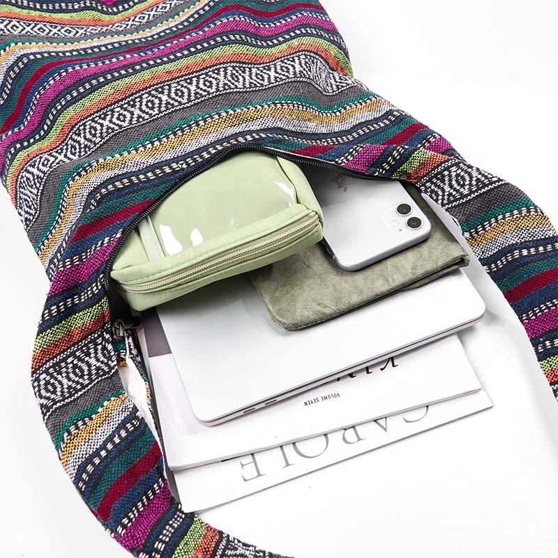 Cotton Stripes Pattern Crossbody Bag | Durable Yoga Bag