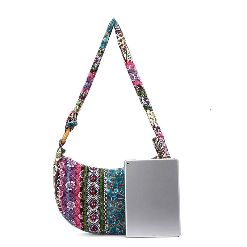 Cotton Stripes Print Crossbody Bag with Adjustable Strap 44cm