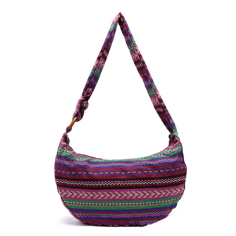 Cotton Stripes Print Crossbody Bag with Adjustable Strap 44cm