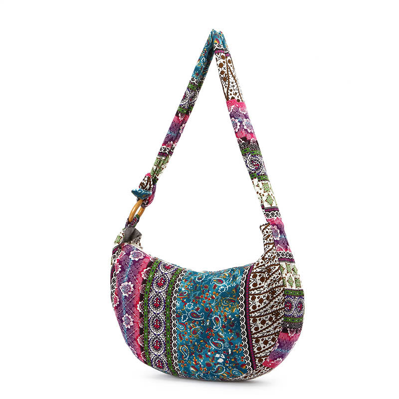 Cotton Stripes Print Crossbody Bag with Adjustable Strap 44cm