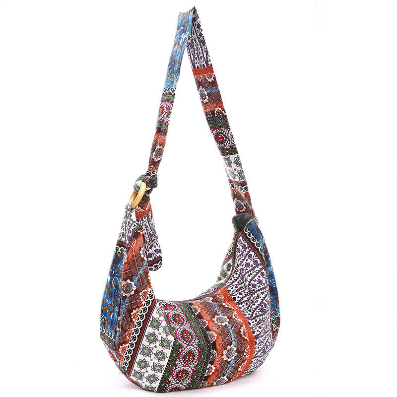 Cotton Stripes Print Crossbody Bag with Adjustable Strap 44cm