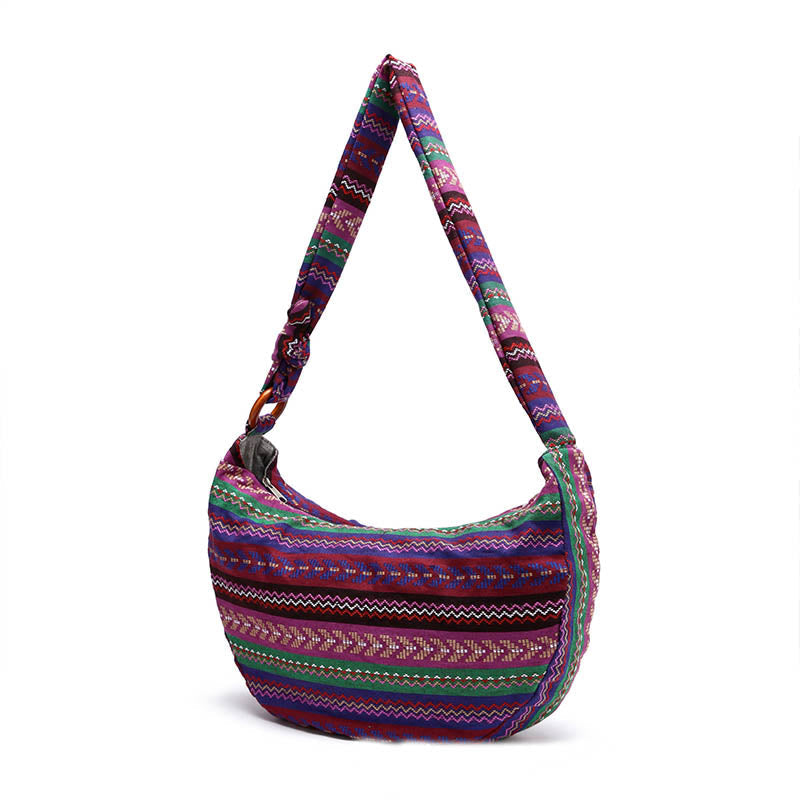 Cotton Stripes Print Crossbody Bag with Adjustable Strap 44cm