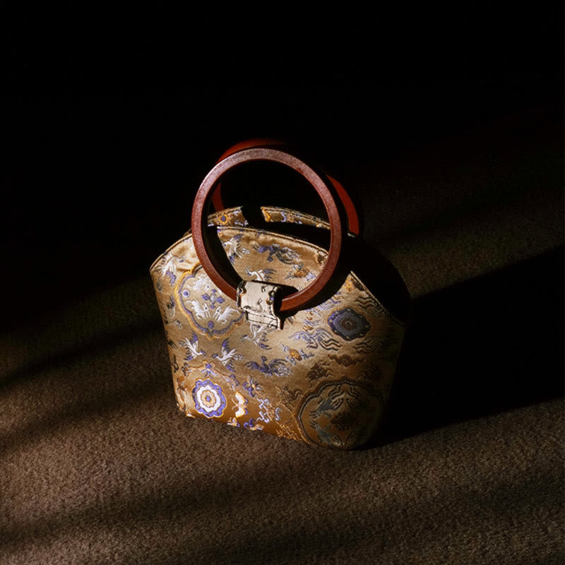 Crane Deer Wood Handle Spiritual Handbag 19cm for Harmony