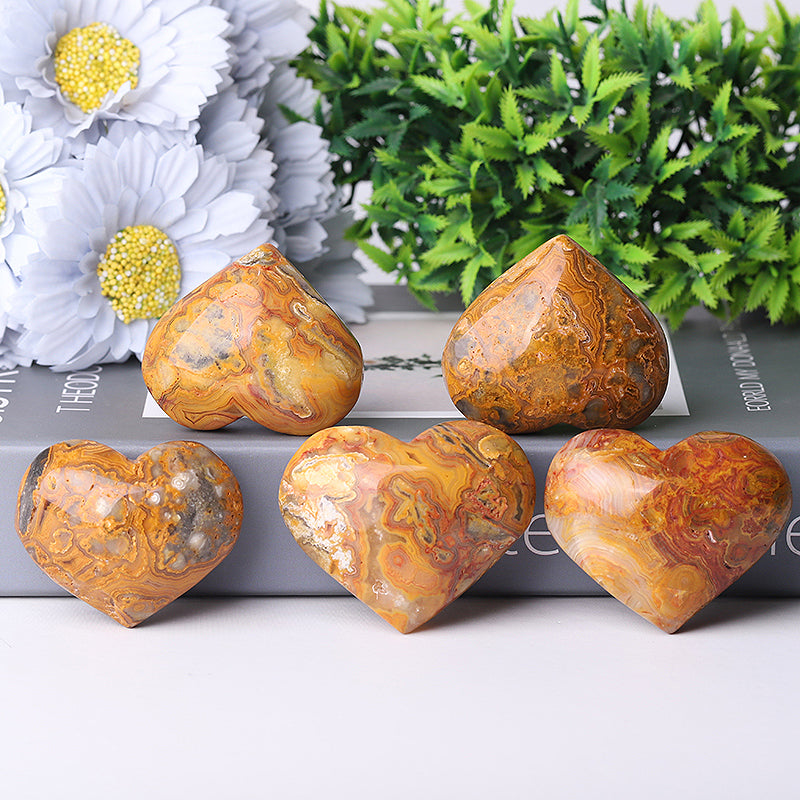 Crazy Agate Heart Shape Crystal Carving 2-2.5 Inches