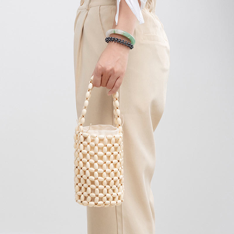 Crude Wood Handbag with Wooden Beads for Spiritual Accessories