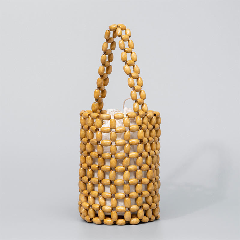 Crude Wood Handbag with Wooden Beads for Spiritual Accessories