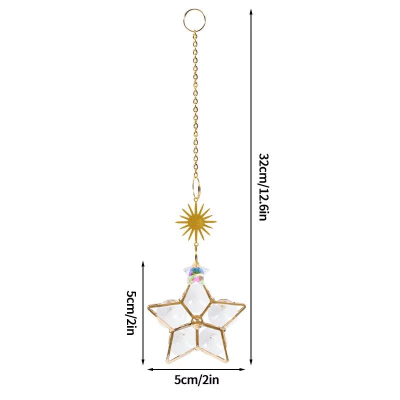 Gold-trimmed star pendant with sunburst accent on chain for Crystal Butterfly Wind Chime