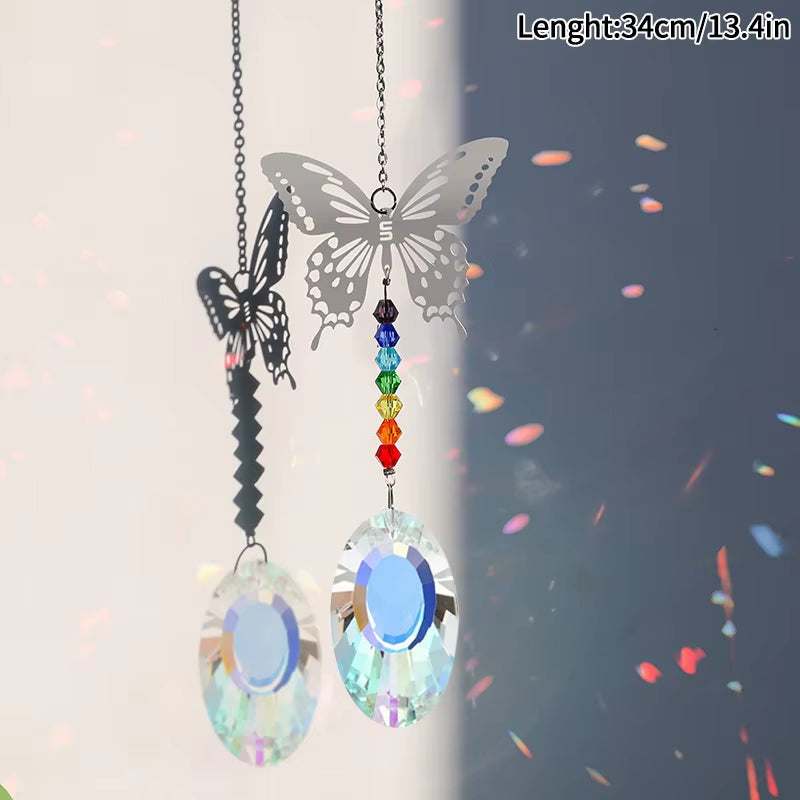 Crystal Butterfly Wind Chime featuring suncatchers, rainbow beads, and butterfly ornaments