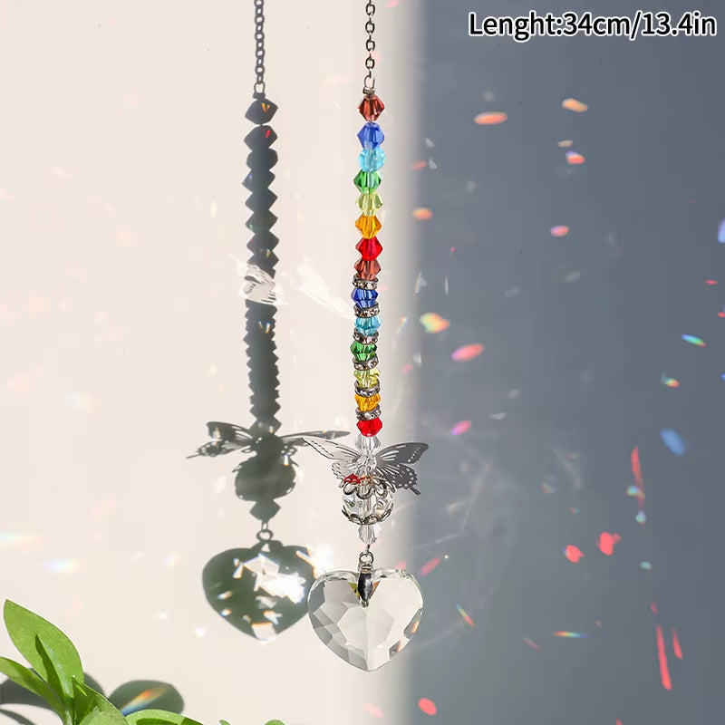 Crystal Butterfly Wind Chime with rainbow beads and butterfly charm for garden decor