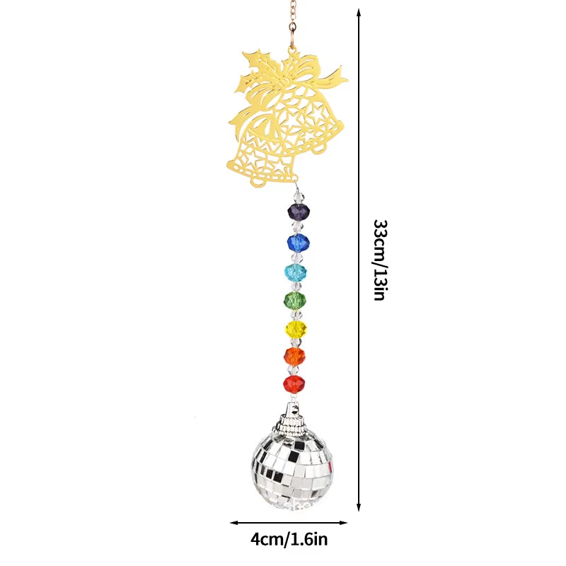 Decorative hanging crystal suncatcher with chakra beads and disco ball pendant for garden