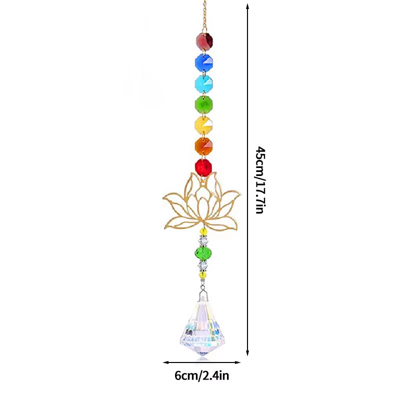 Rainbow crystal suncatcher with golden lotus for Crystal Butterfly Wind Chime decor