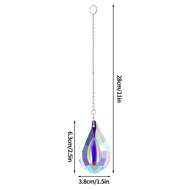 Crystal teardrop pendant on silver chain in Crystal Butterfly Wind Chime for garden decor