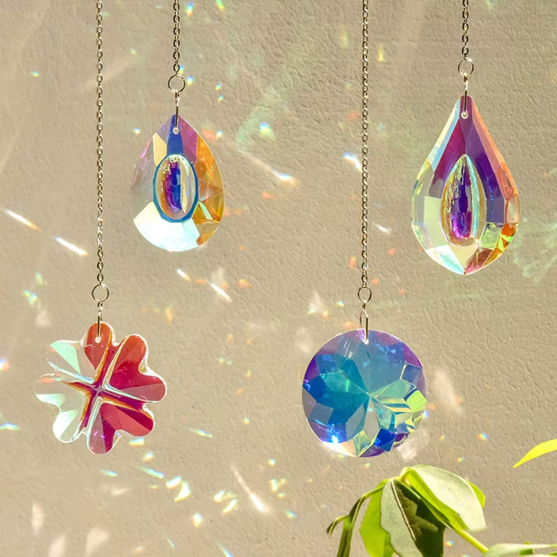 Crystal Butterfly Wind Chime with suncatchers casting vibrant rainbow reflections