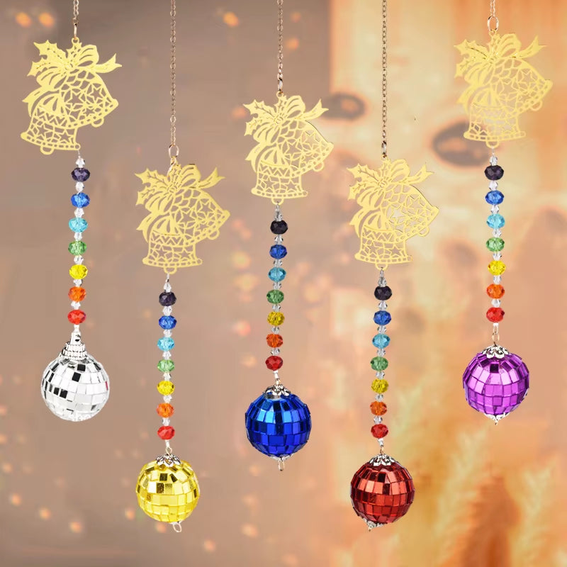 Hanging crystal suncatchers with disco balls and rainbow beads for garden decor