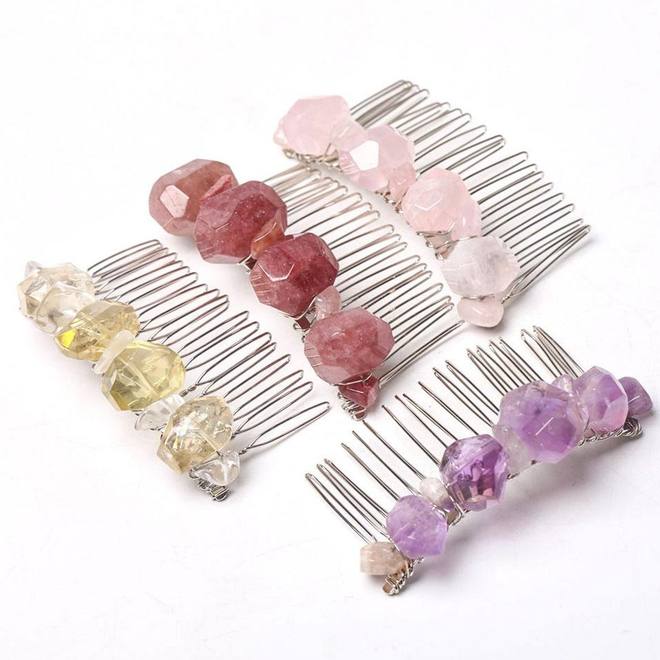 Crystal Crown Comb with Healing Gemstones - Spiritual Jewelry