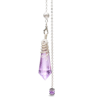 29cm Crystal Healing Pendulum for Energy Balancing, Amethyst, on a white background