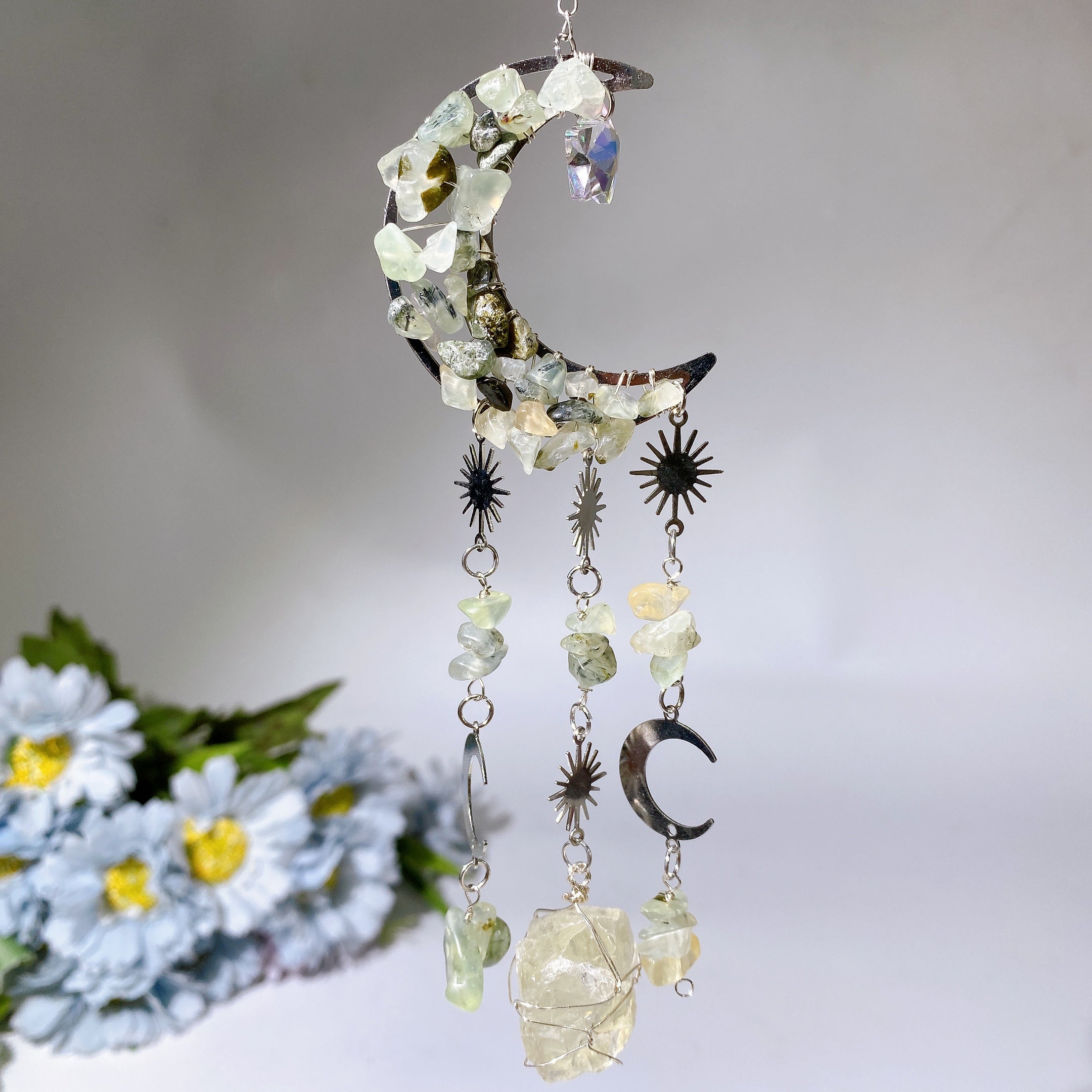 Crystal Moon Shape Suncatcher with Healing Chips 25-28cm