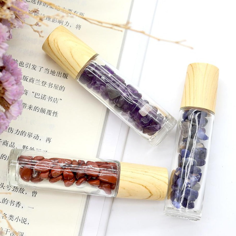 Crystal Oil Rollers with Natural Healing Stones for Chakra Wellness