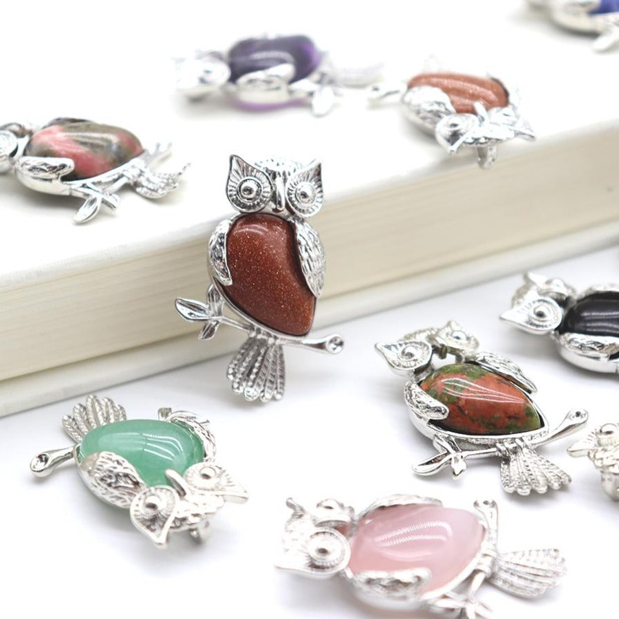 Crystal Owl Pendant 3.5cm Amethyst & More