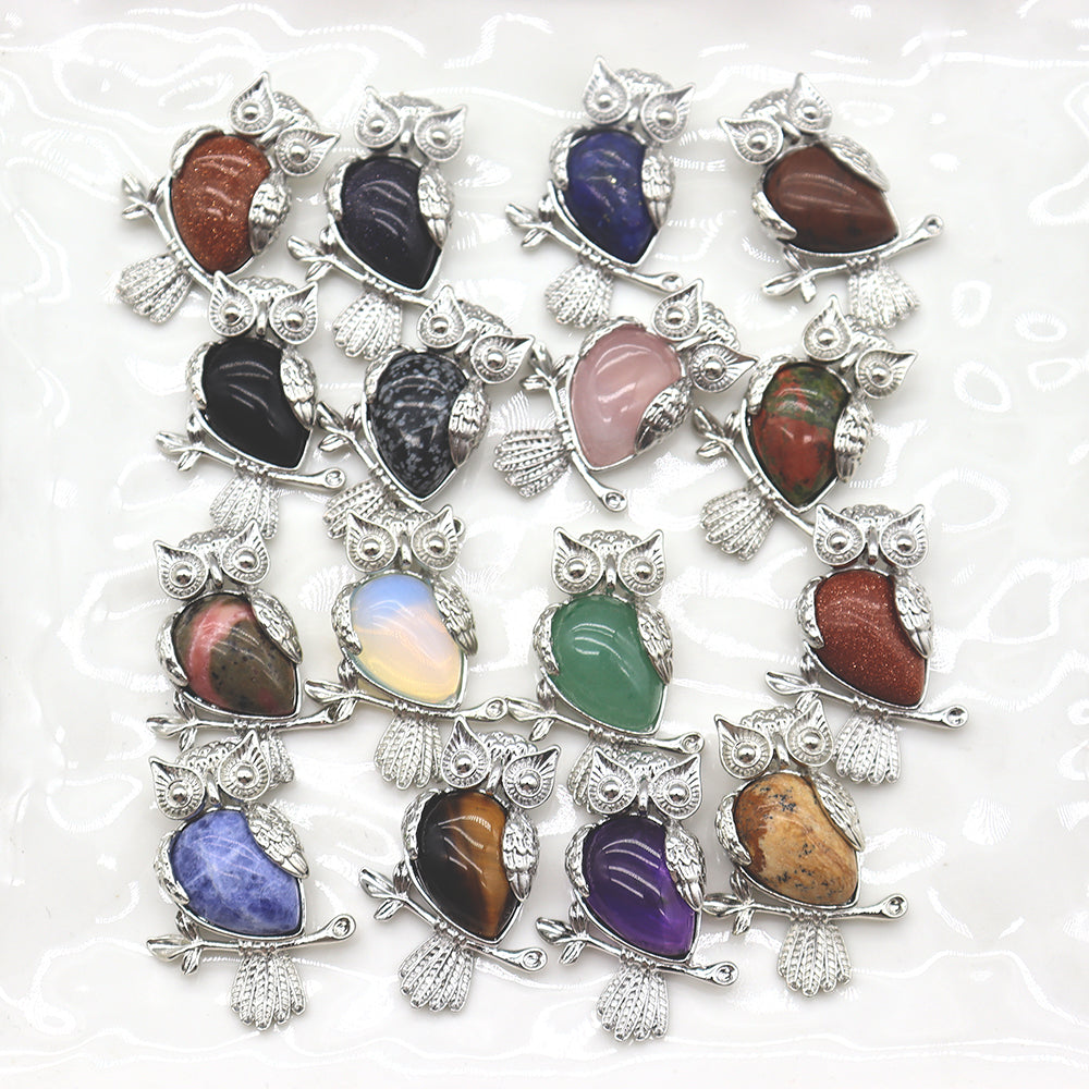 Crystal Owl Pendant 3.5cm Amethyst & More
